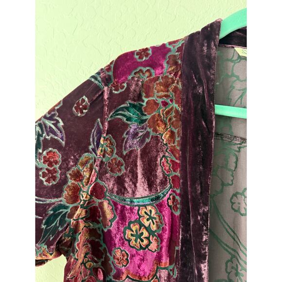 French Laundry Floral Velvet Burnout Long Sleeve Open Front Jewel Tone Kimono XL - Picture 4 of 4